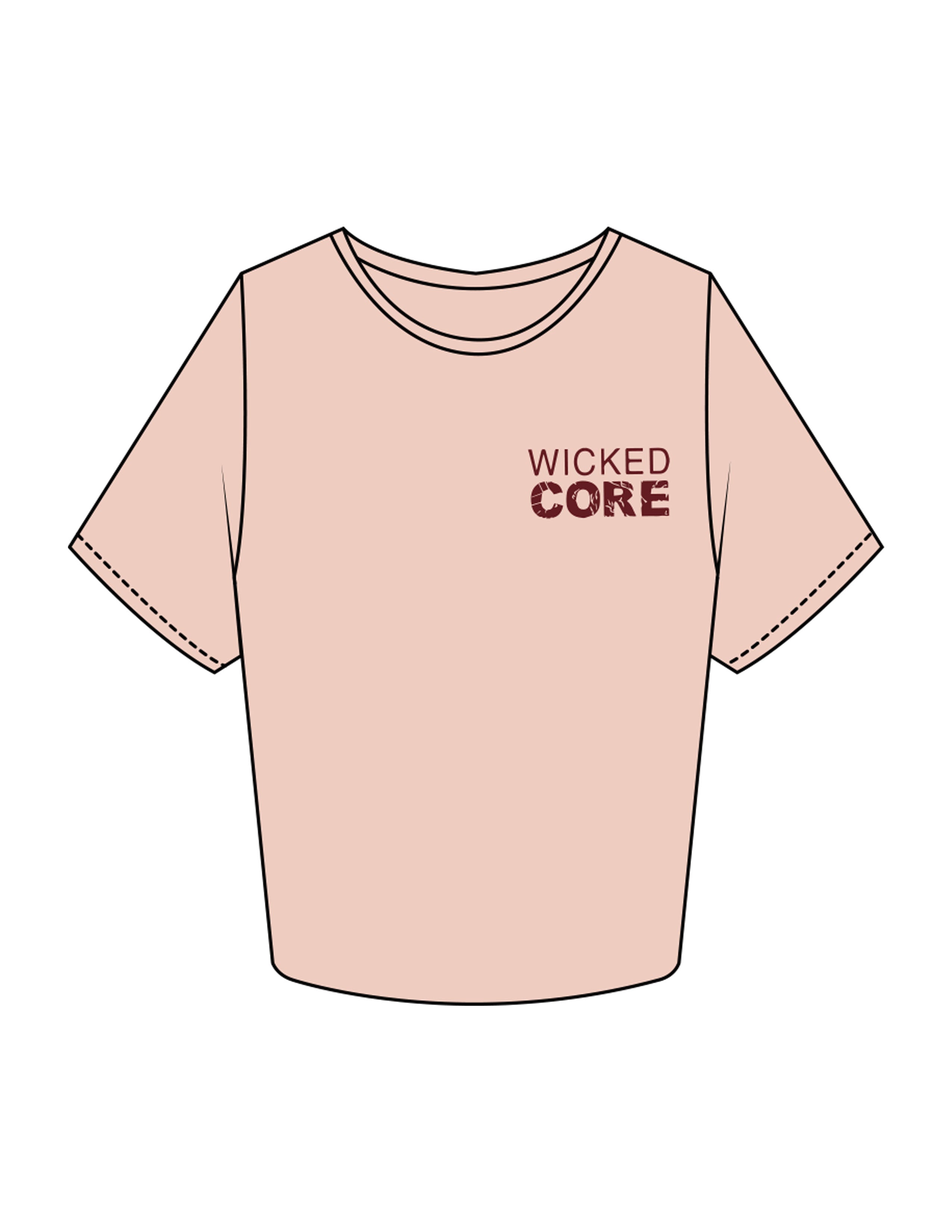 The Crop Tee - Pale Pink - Wicked Core - Left Chest Stacked & Back Round - Printed - Maroon