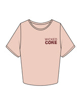 The Crop Tee - Pale Pink - Wicked Core - Left Chest Stacked & Back Round - Printed - Maroon