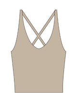 The Sporty Strappy Tank - Light Brown - Vibe MVMT - Center Back Stacked - Printed - White