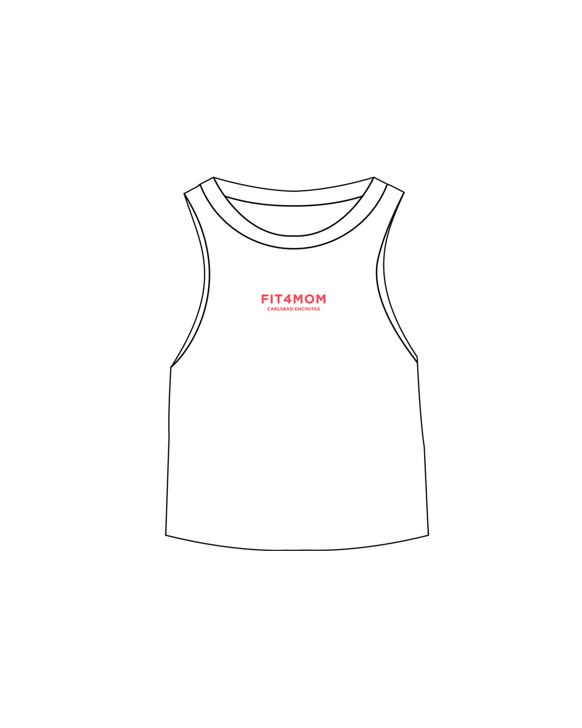 The Micro Rib Racer Crop - White - Fit 4 Mom Carlsbad Encinitas - Center Chest Stacked " Carlsbad Encinitas " - Printed - Red