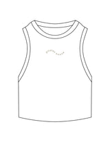 The Ribbed Crop Tank - White - PHS - Center Chest Wavy - Embroidered - Eucalyptus