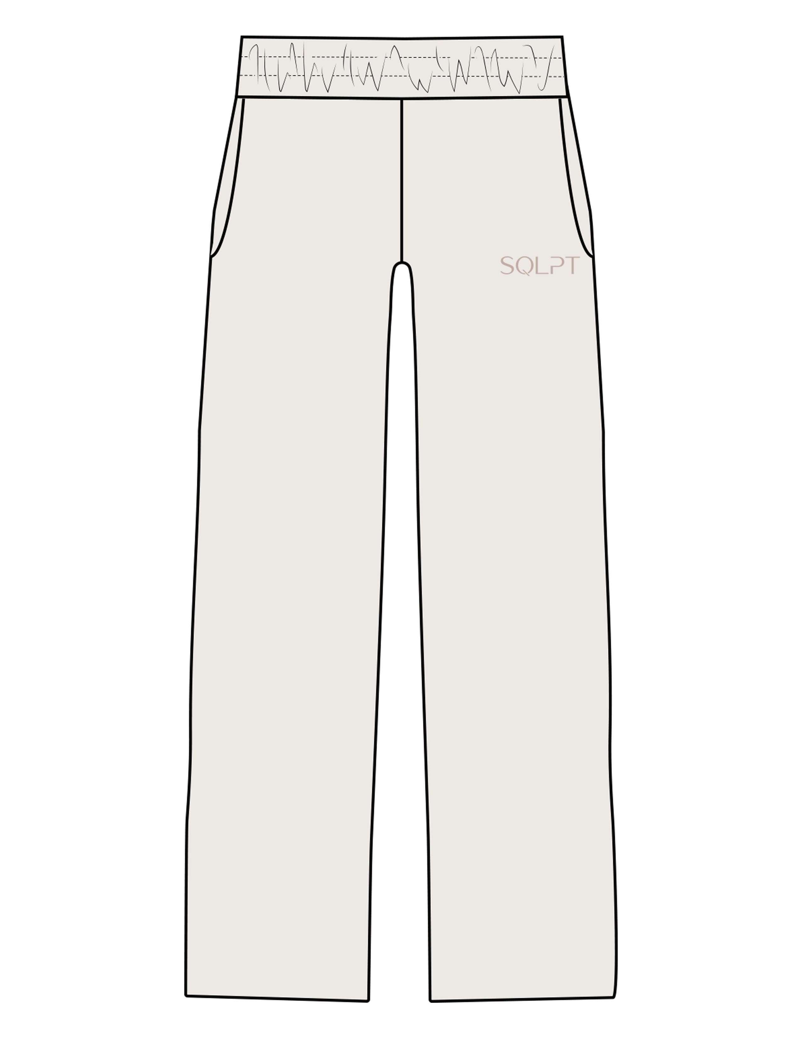 The Mens Straight Leg Sweatpants - Bone - SQLPT Pilates - Left Leg & Back Pocket - Embroidered - Tone on Tone