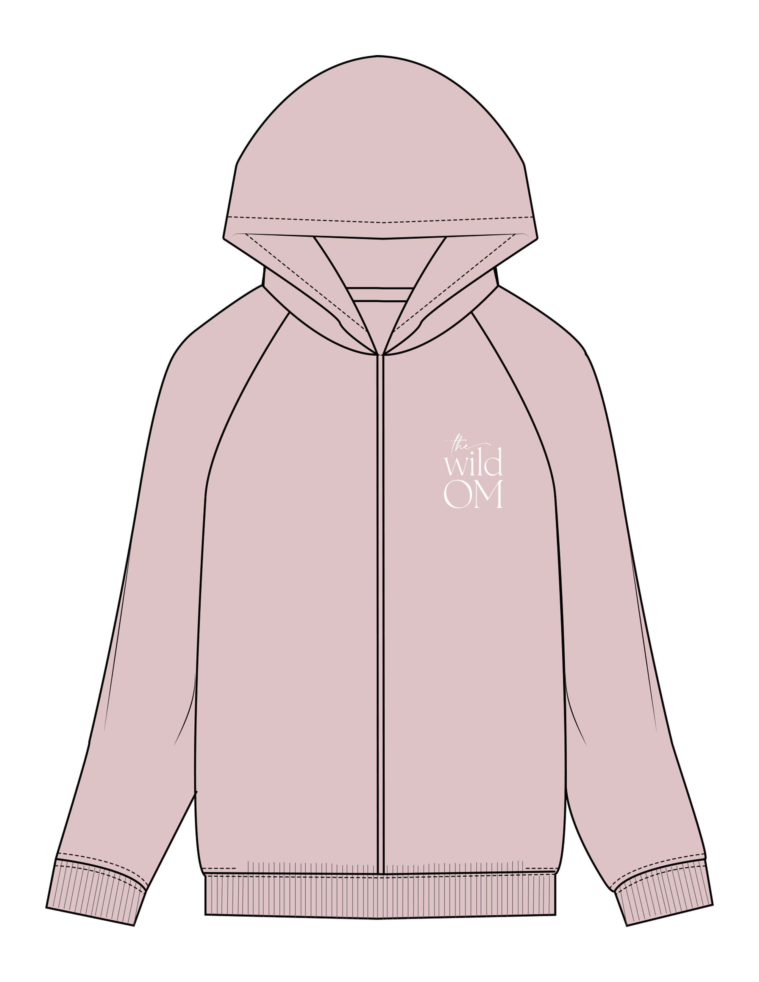 The Recycled Unisex Zip Hoodie - Blush - The Wild OM - Left Chest Stacked - Embroidered - White