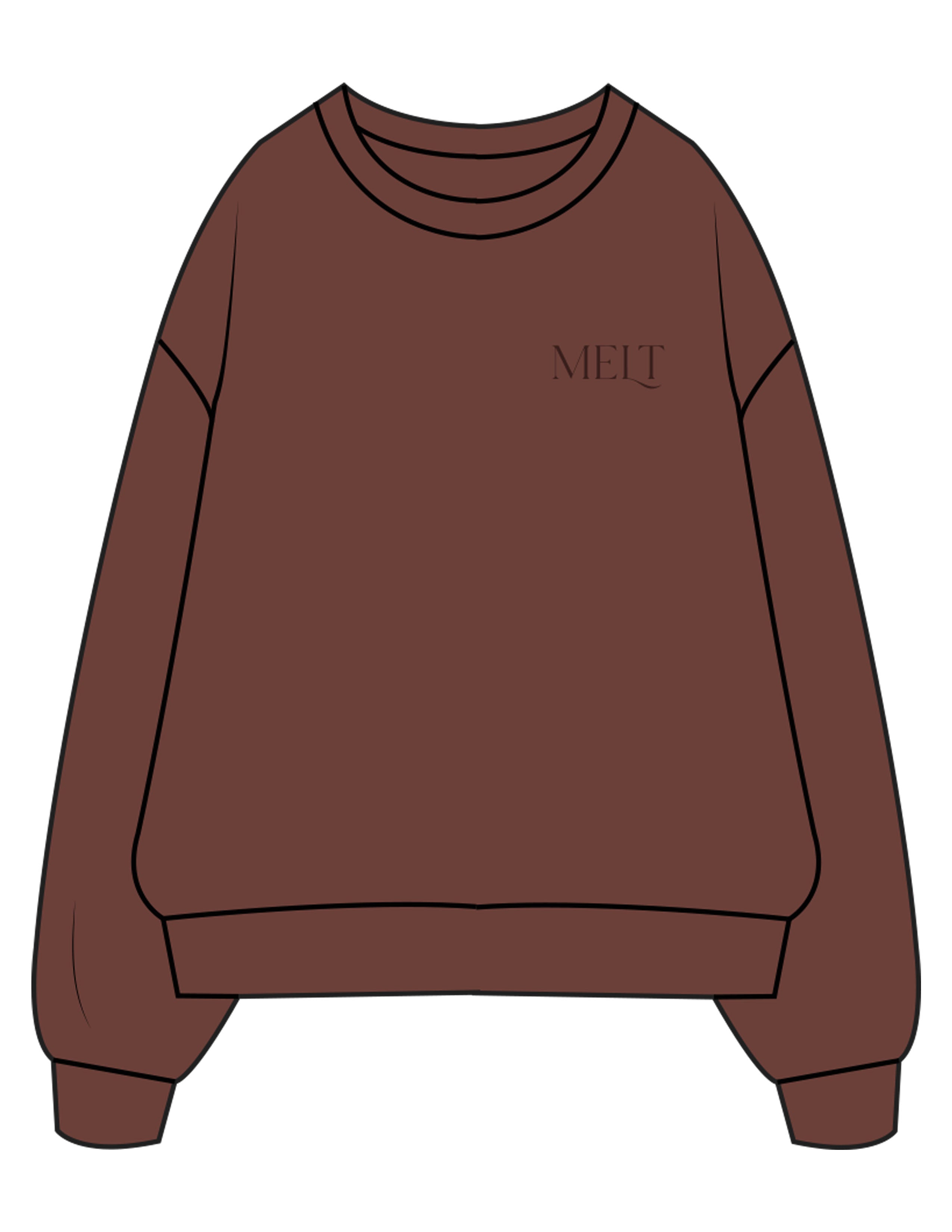 The Mens Crewneck - Chestnut - Melt Hot Pilates - Left Chest "MELT" - Embroidered - Dark Brown