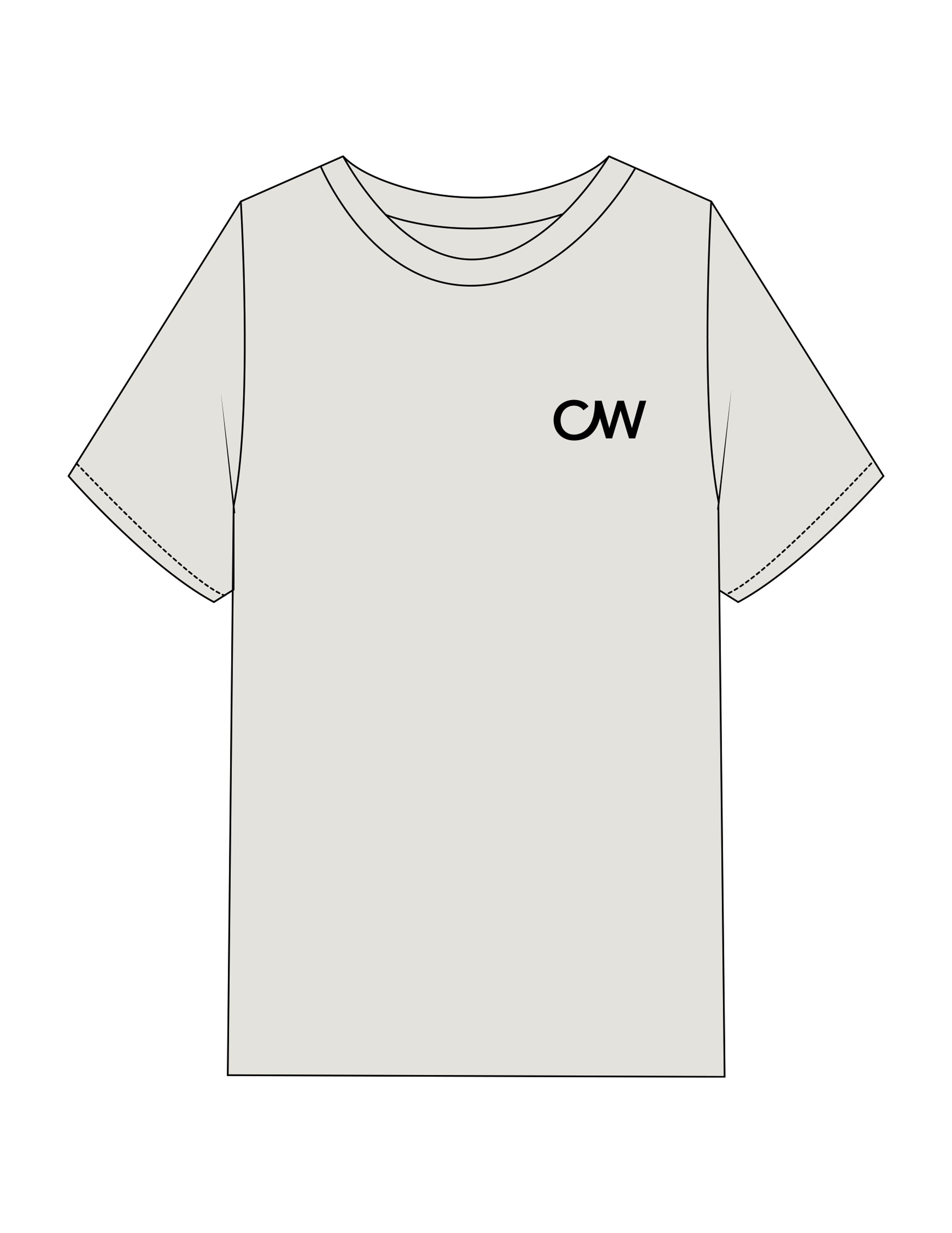 The Womens Heavyweight Tee - Washed Bone - C Wickson - Left Chest "CW" & Back Stacked - Printed - Black