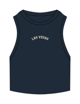 The Ribbed Crop Tank - Navy - Lagree Fit Expo 2026 Collegiate - Center Chest Arc - Embroidered - Off White