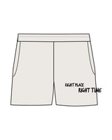 The Womens Sweat Shorts - Bone - The Supper Club - Left Leg " RIGHT PLACE "  - Printed - Full Color
