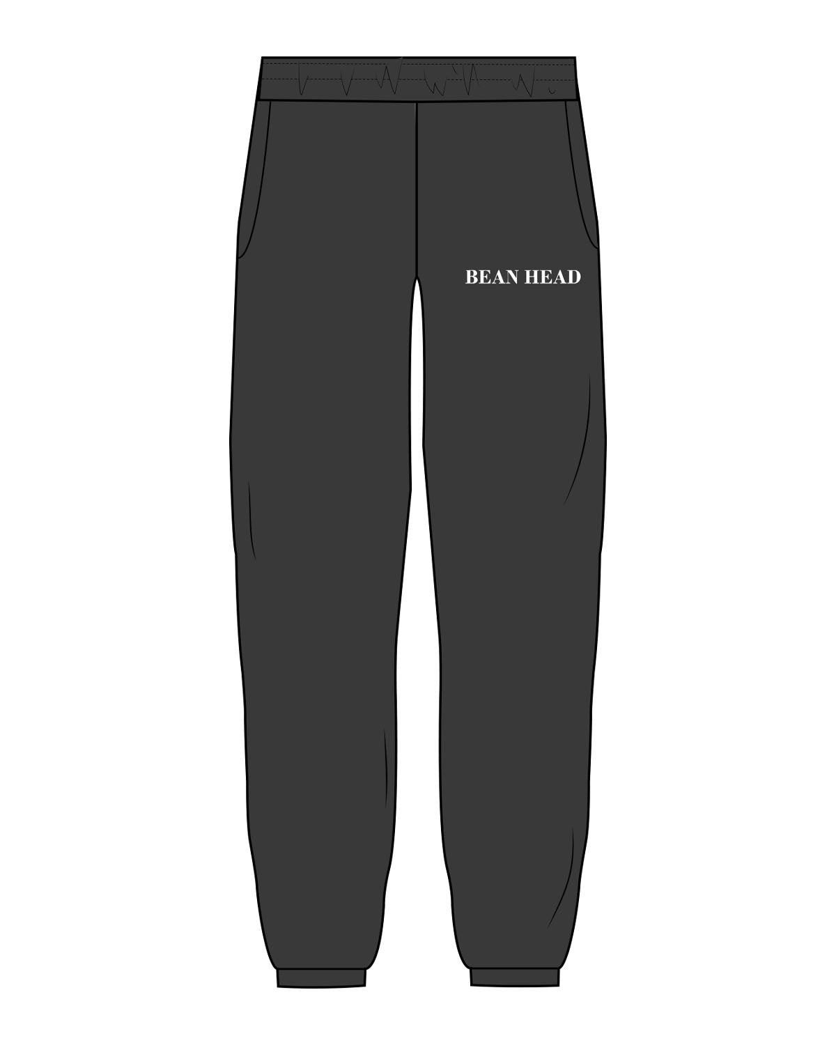 The Mens Sweatpants - Washed Black - Bean Head - Left Leg - Embroidered - White