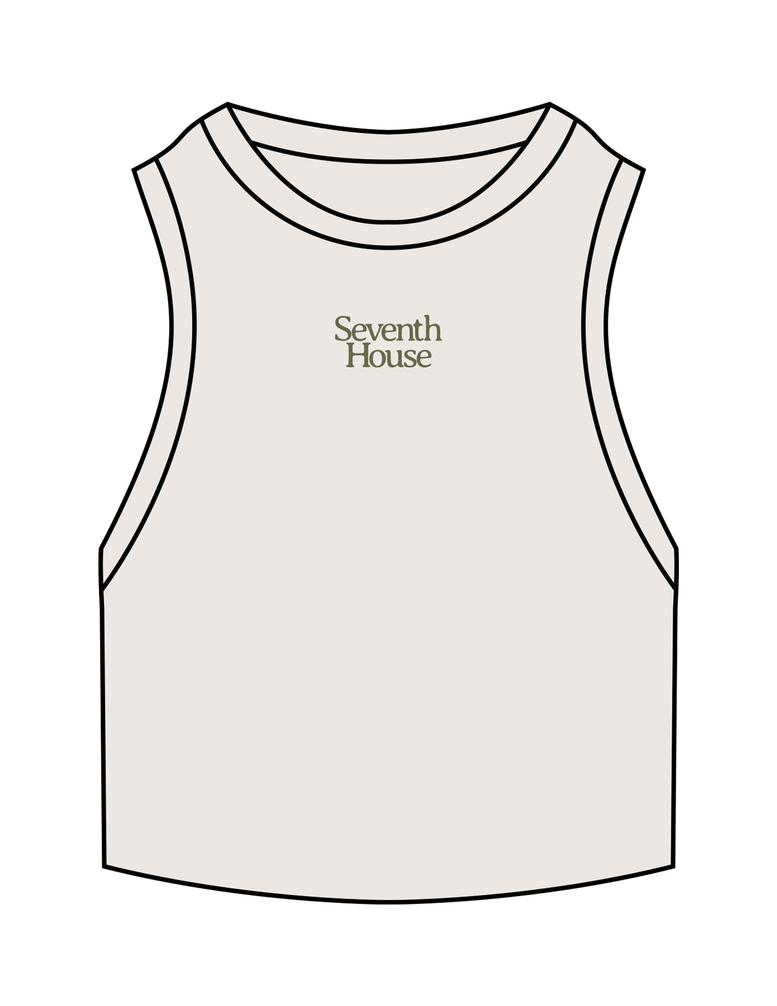 The Ribbed Crop Tank - Bone - Seventh House - Center Chest Stacked - Embroidered - Moss Green