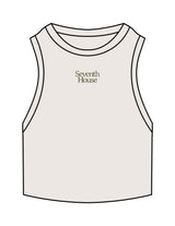 The Ribbed Crop Tank - Bone - Seventh House - Center Chest Stacked - Embroidered - Moss Green