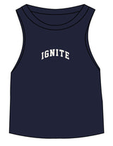 The Micro Rib Racer Crop - Navy - Ignite Barre & Fitness - Center Chest Arc - Printed - Off White