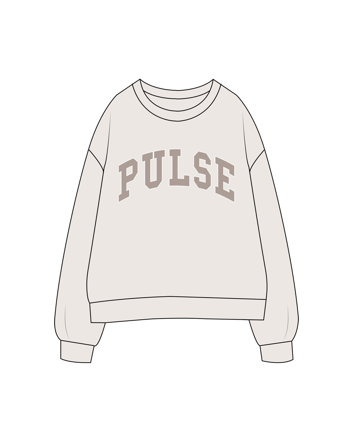 The Womens Crewneck - Bone - Pulse Lagree Fitness - Center Chest Arch & Back Center Neck - Printed - Full Color