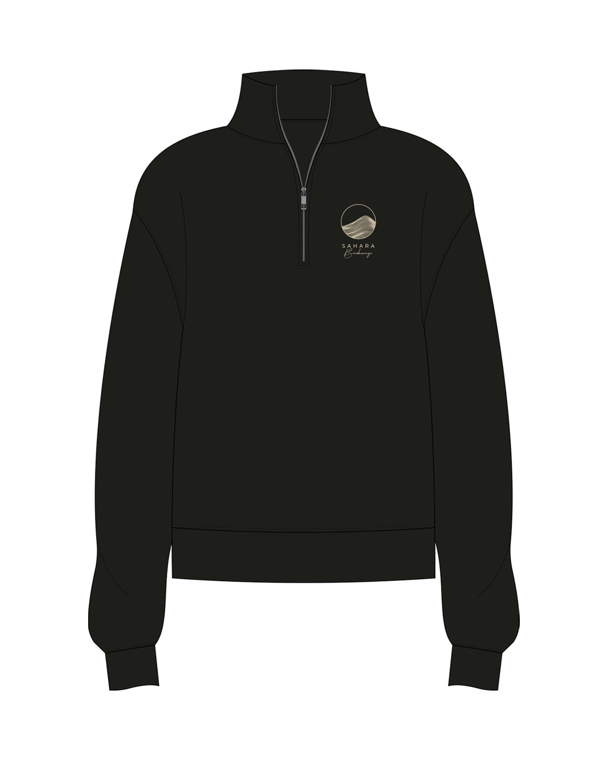 The Mens 1/4 Zip - Black - Sahara Brokerage - Left Chest Stacked - Embroidered - Tan