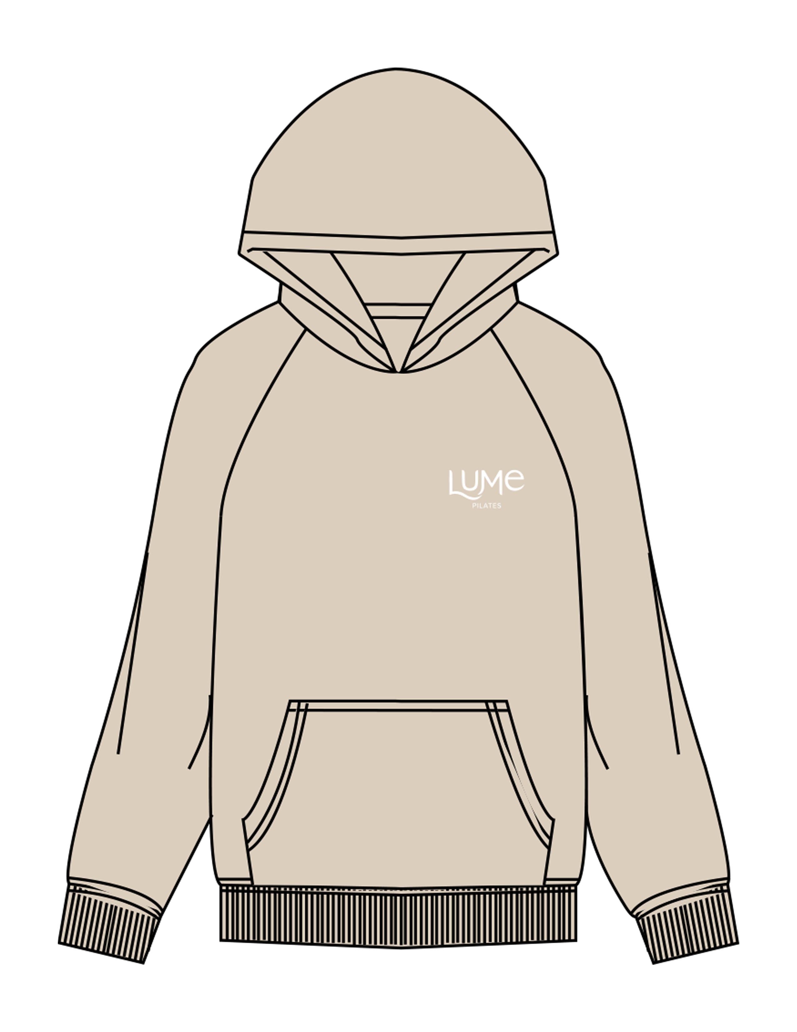 The Mens Hoodie - Washed Taupe - Lume Pilates - Left Chest & Center Back "LP" - Printed - White