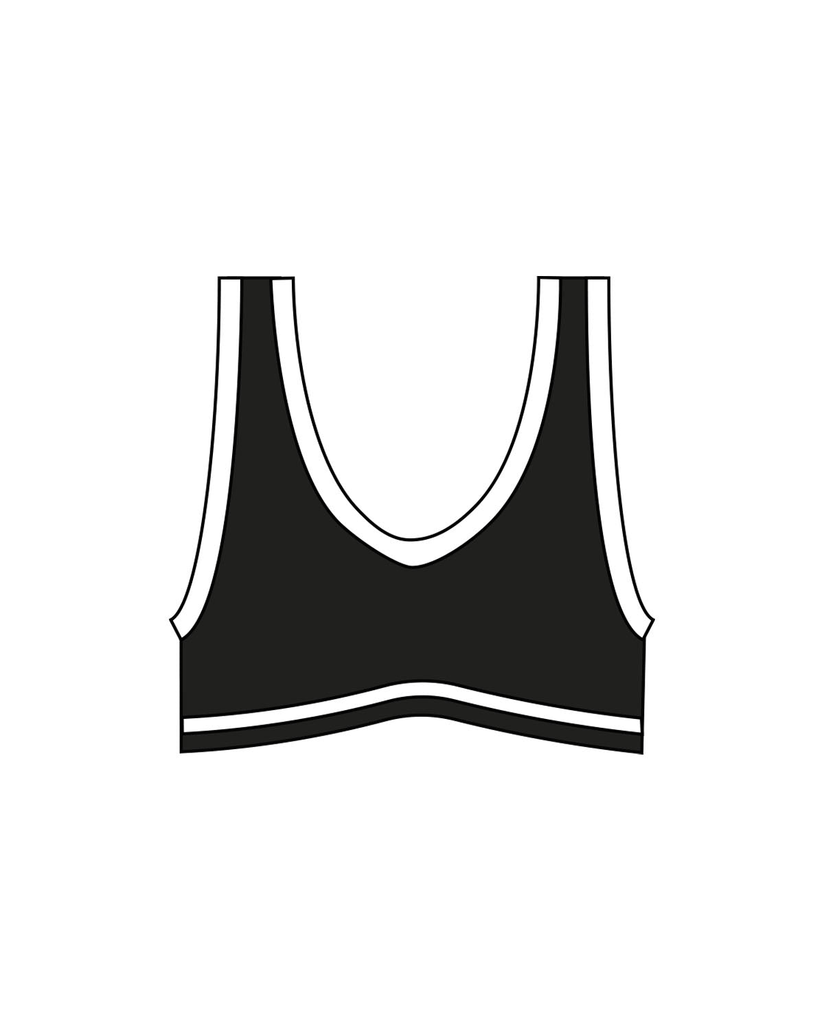 The Piped Bra - Black - Drench - Center Back Logo - Printed - White