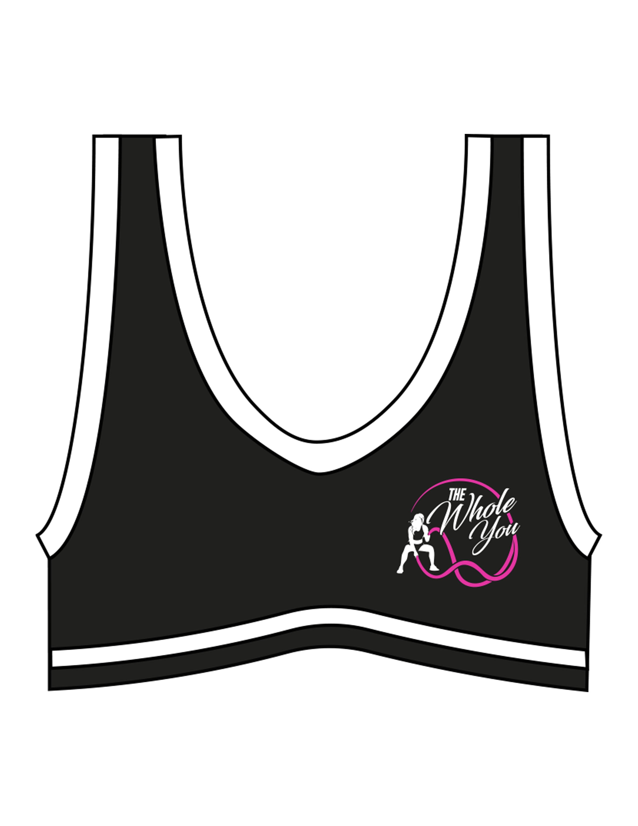 The Piped Bra - Black - The Whole You Wellness - Left Chest - Printed - Full Color