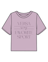 The Boxy Crop Tee - Lavender - HiLo - Chest Stacked "VERSA" & Back Neckline Round - Printed - Tone on Tone