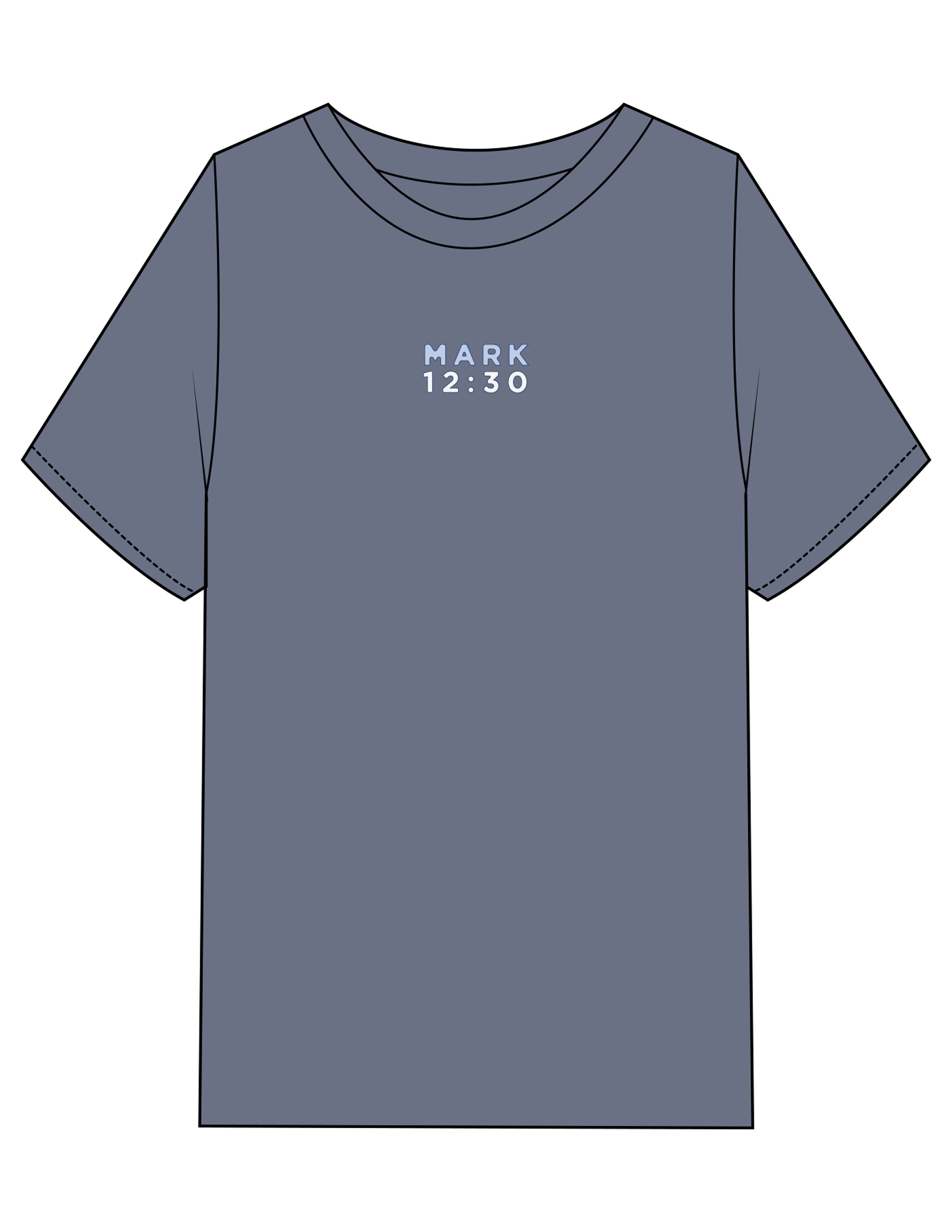 The Mens Heavyweight Tee - Washed Indigo - Plum Creek Church - Center Chest & Upper Back Stacked - Printed - Full Color