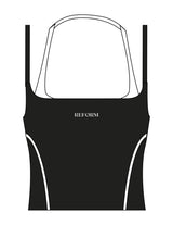 The Piped Tank - Black - REFORM Pilates Studio - Center Chest & Center Back - Printed - White