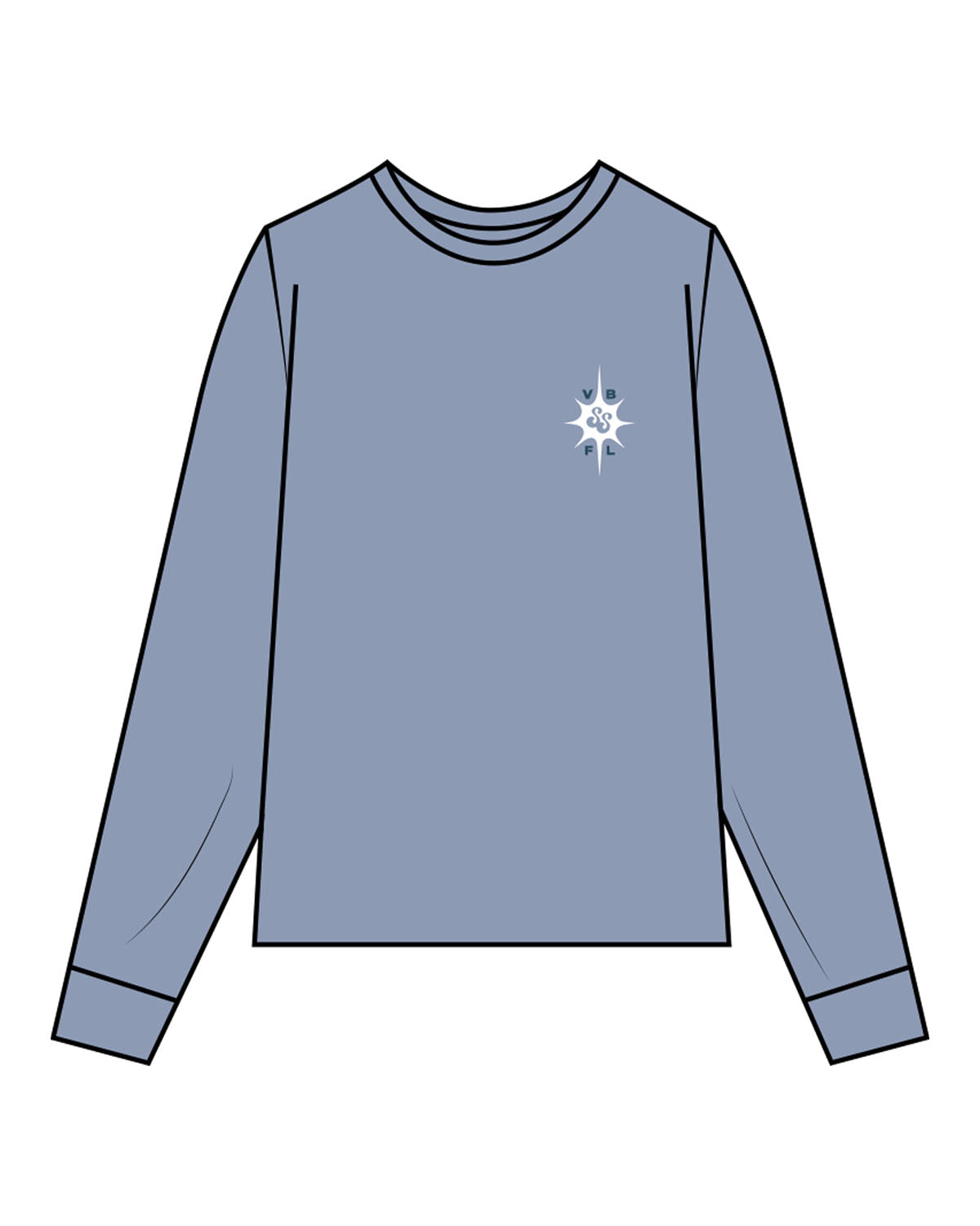 The Unisex Midweight Long Sleeve - Denim Blue - Sunrise Sculpt - Left Chest & Back Stacked - Printed - Full Color