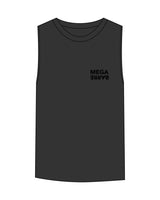The Womens Heavyweight Tank - Washed Black - Megabarre - Left Chest Stacked & Back Stacked - Black
