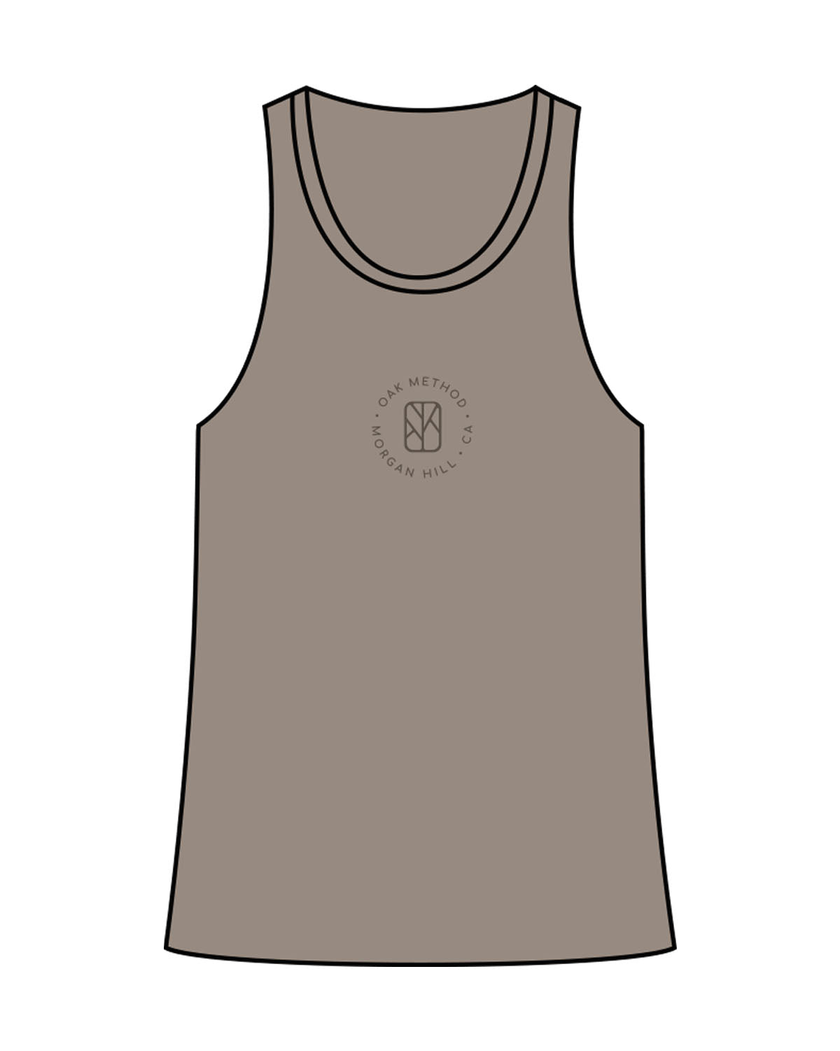 The Womens Full Length Tank - Warm Gray - The Oak Method - Center Chest - Printed - Tone on Tone