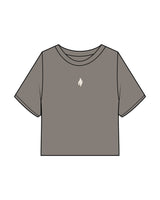 The Heavyweight Crop Tee - Washed Gray - The Burn Society - Center Chest & Back Spine - Printed - Off White