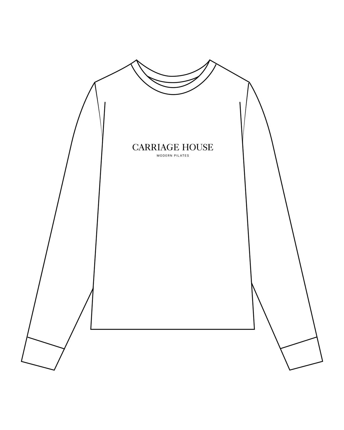 The Womens Long Sleeve - White - Carriage House - Center Chest Stacked - Printed - Black