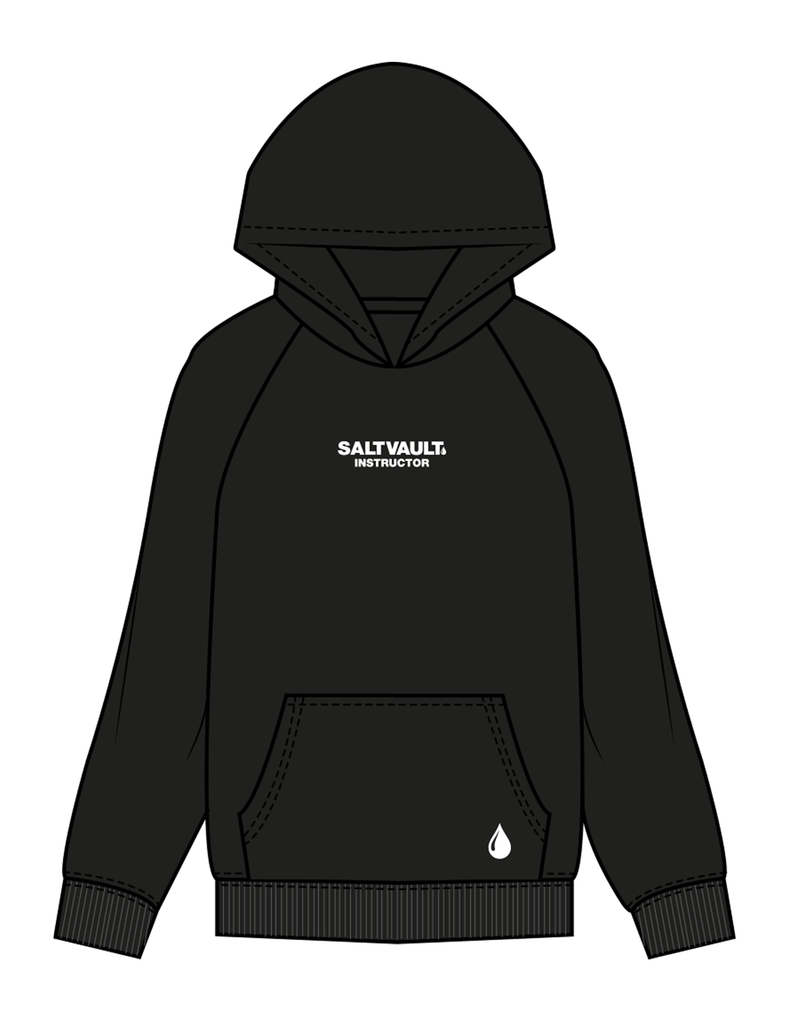 The Womens Hoodie - Black - Saltvault Instructor - Center Chest & Front Bottom Left - Printed - White