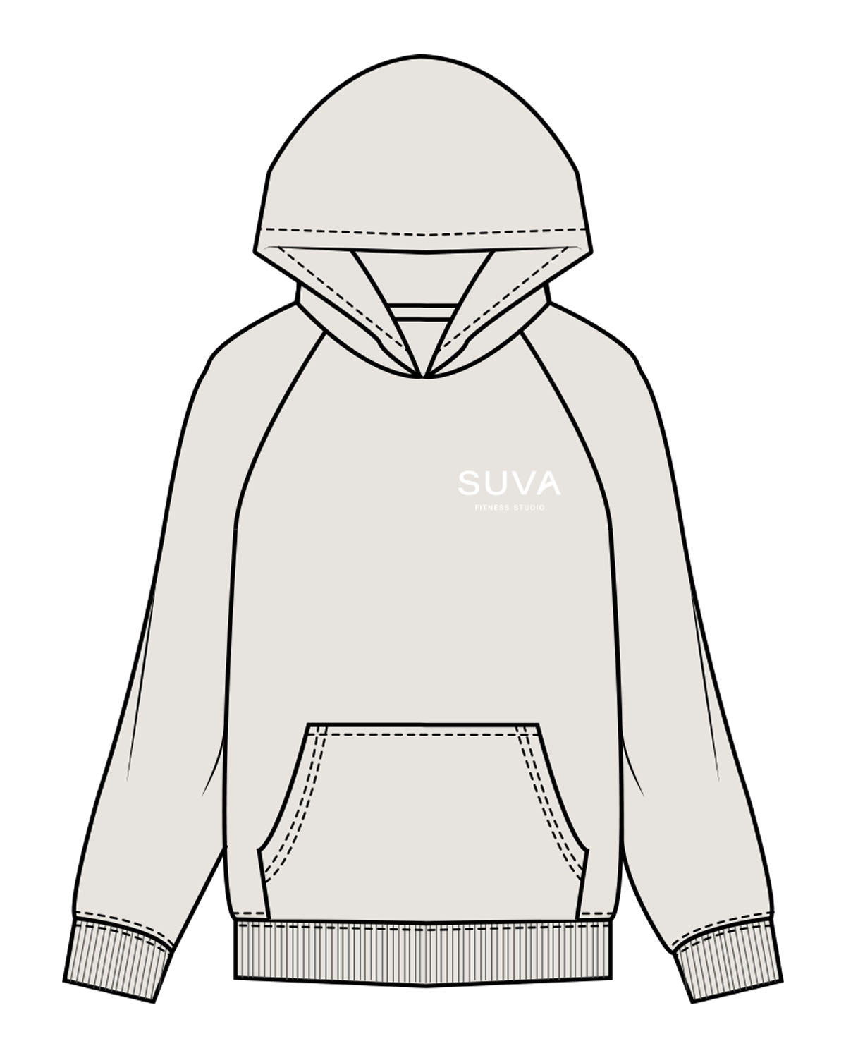 The Womens Hoodie - Washed Bone - SUVA - Left Chest Stacked & Back Stacked - Printed - White