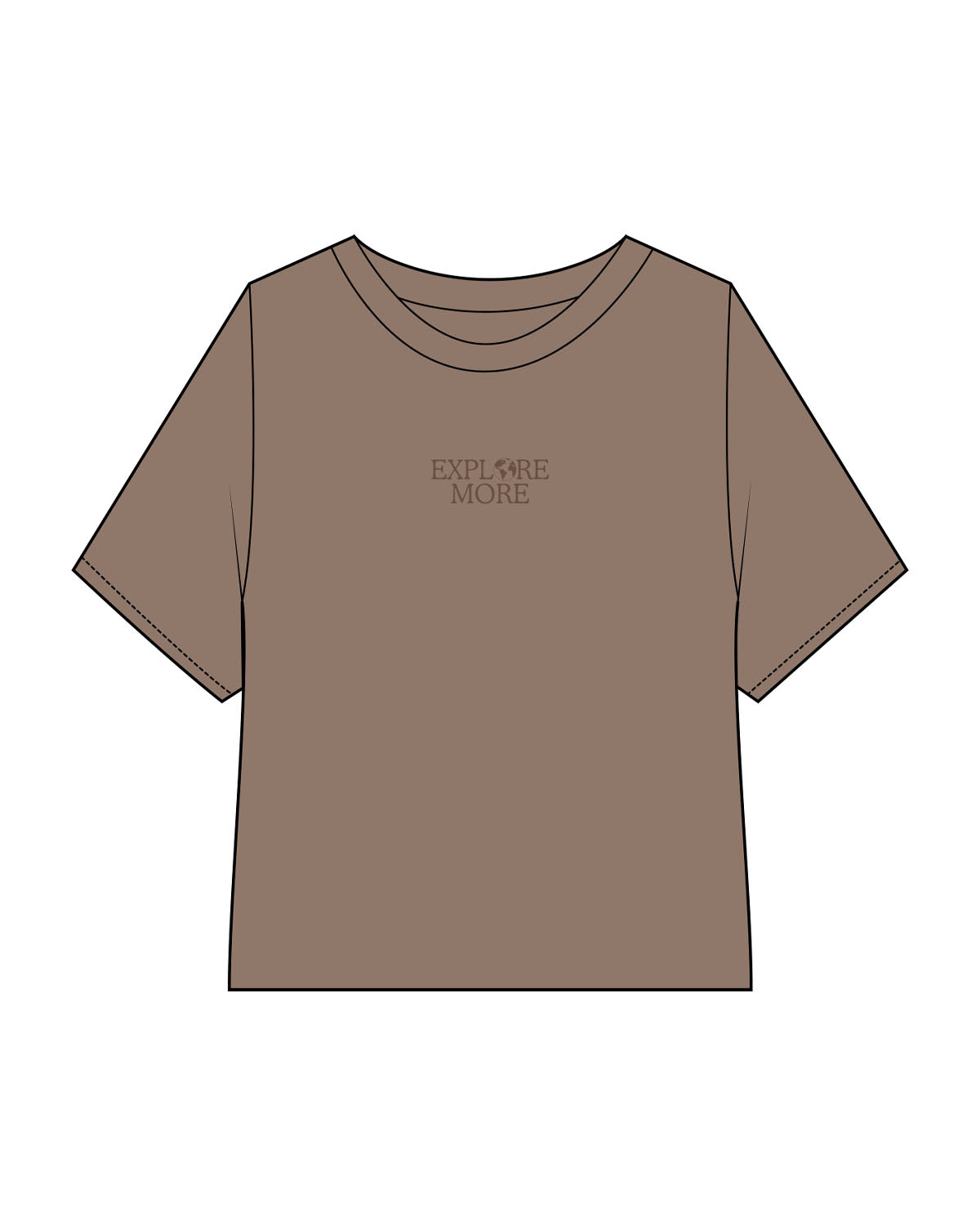 The Crop Terry Tee - Cacao - Explore More - Center Chest Stacked - Embroidered - Tone on Tone