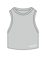 The Ribbed Crop Tank - Storm - Megabarre - Left Bottom Stacked - Embroidered - White