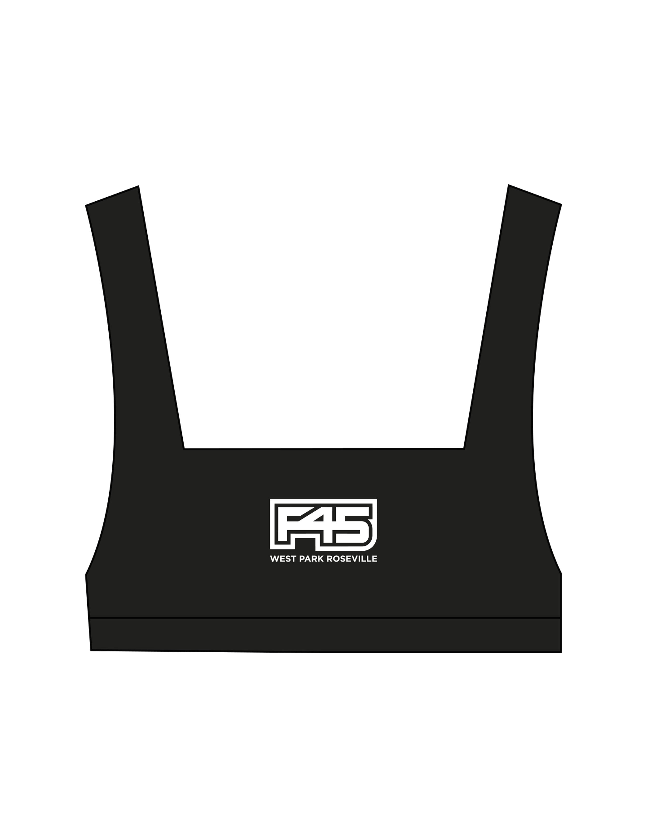 The Box Cut Bra - Black - F45 West Park - Center Chest Stacked - Printed - White