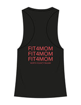 The Womens Racerback Tank - Black - Fit 4 Mom North County Inland - Left Chest Round & Back Stacked - Printed - Coral