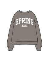 The Womens Crewneck - Washed Gray - Spring House - Left Chest & Back Stacked "SPRING HOUSE" - Printed - White