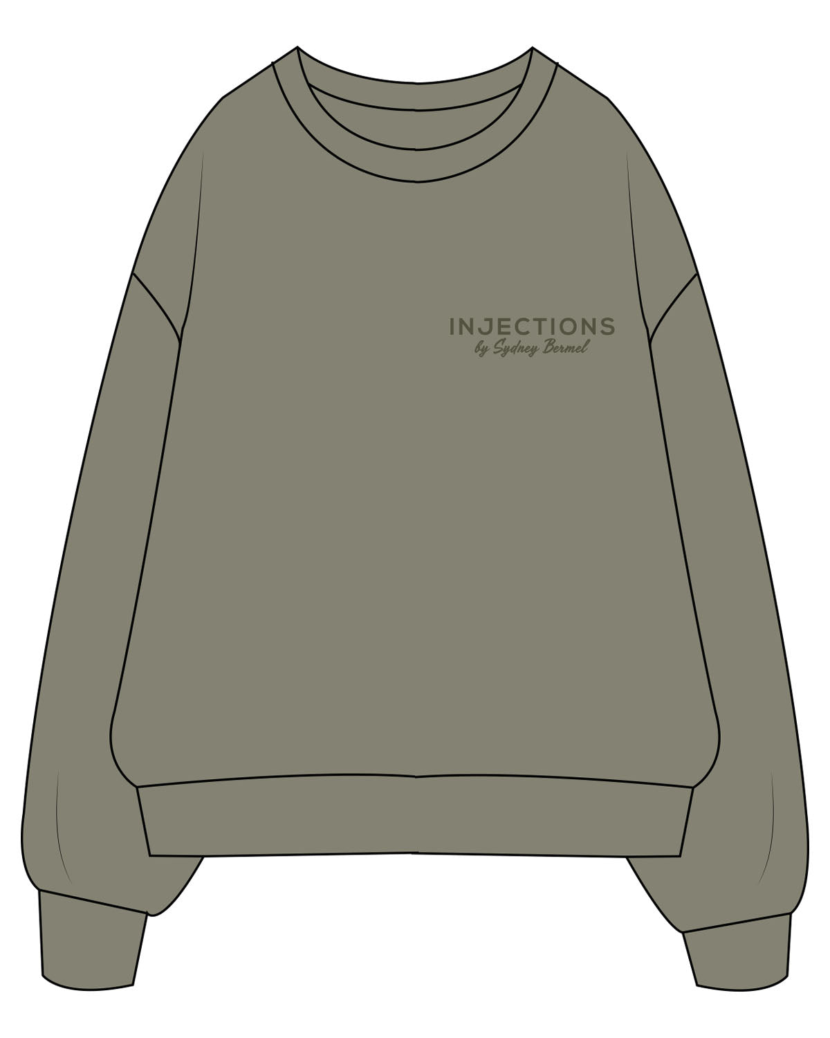 The Womens Heavyweight Crewneck - Eucalyptus - Injections by SB - Left Chest & Back Stacked - Printed - Tone on Tone