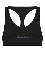 The Racer Bra - Black - Drench -  Center Back - Printed - Periwinkle
