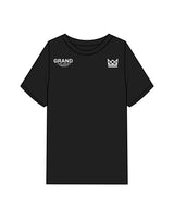 The Mens Heavyweight Tee - Black - Grand Co - Left & Right Upper Chest - Back Stacked - Printed - White