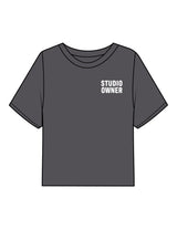 The Boxy Crop Tee - Charcoal - Fit Biz Strategies - Left Chest Stacked & Back Stacked - Printed - White