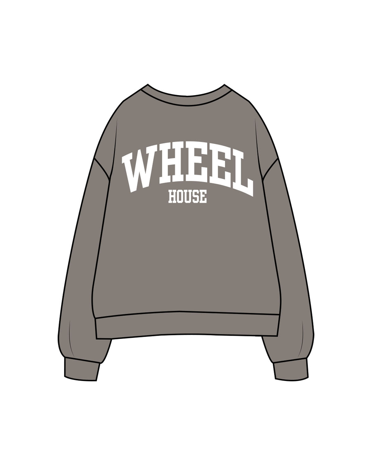 The Womens Crewneck - Washed Gray - Wheel House NY - Left Chest & Back Stacked - Printed - White