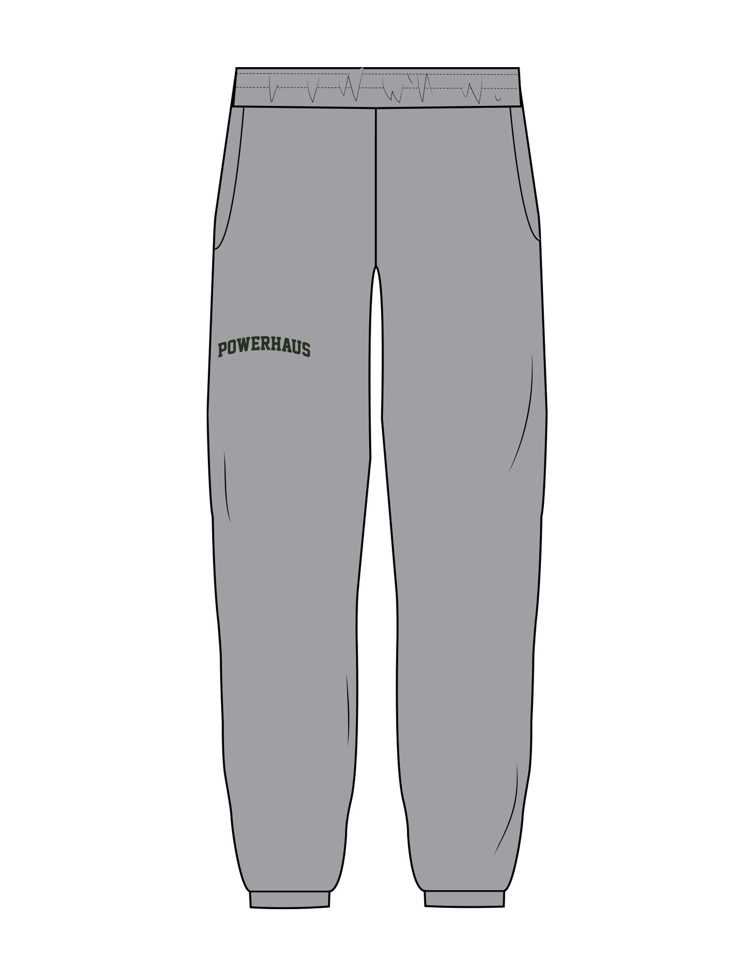 The Womens Sweatpants - Heather - Powerhaus Lagree - Right Leg - Printed - Green