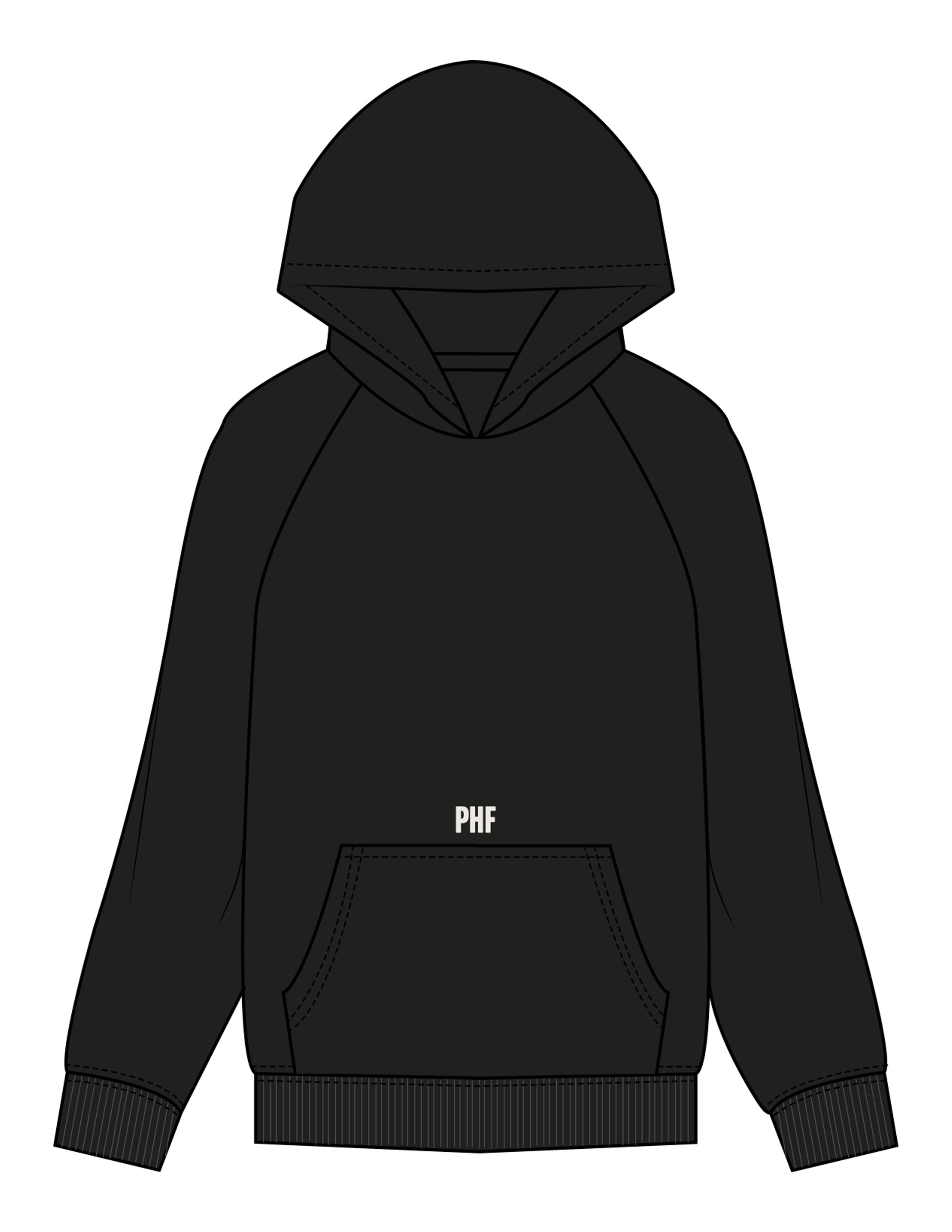 The Mens Hoodie - Black - Powerhouse Fitness - Upper Front Pocket - EMB - White
