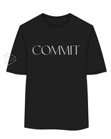 The Womens Oversized Tee - Black - Commit Fitness - Right Sleeve Icon - Center Chest Text -  Oat