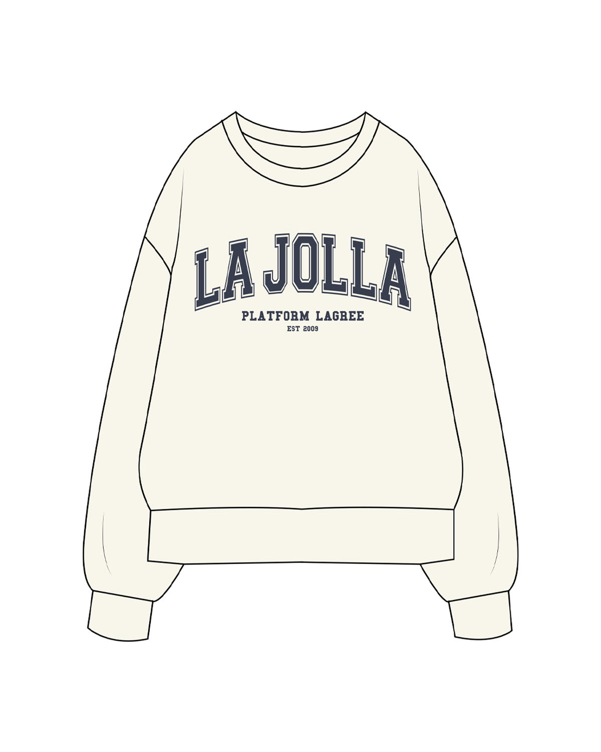 The Womens Heavyweight Crewneck - Off White - Platform - Center Chest - Printed - Navy