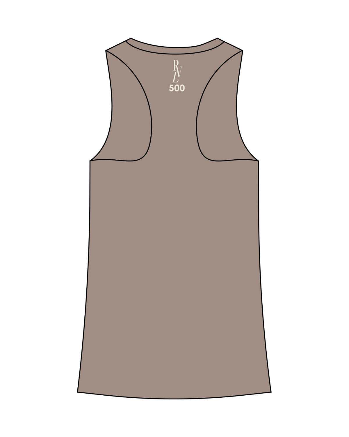 The Womens Full Length Tank - Warm Gray - Revel Method- Center Chest Stacked - Back Neckline - Printed - OffWhite