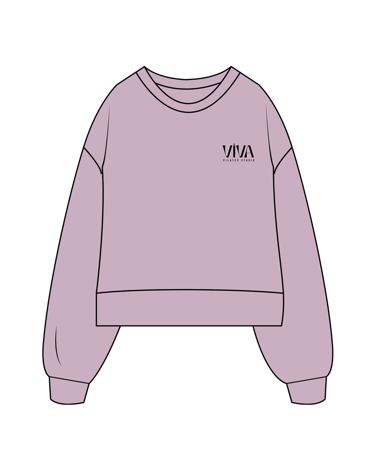 The Womens Heavyweight Crop - Lavender - Viva Pilates - Left Chest Stacked - Printed - Black