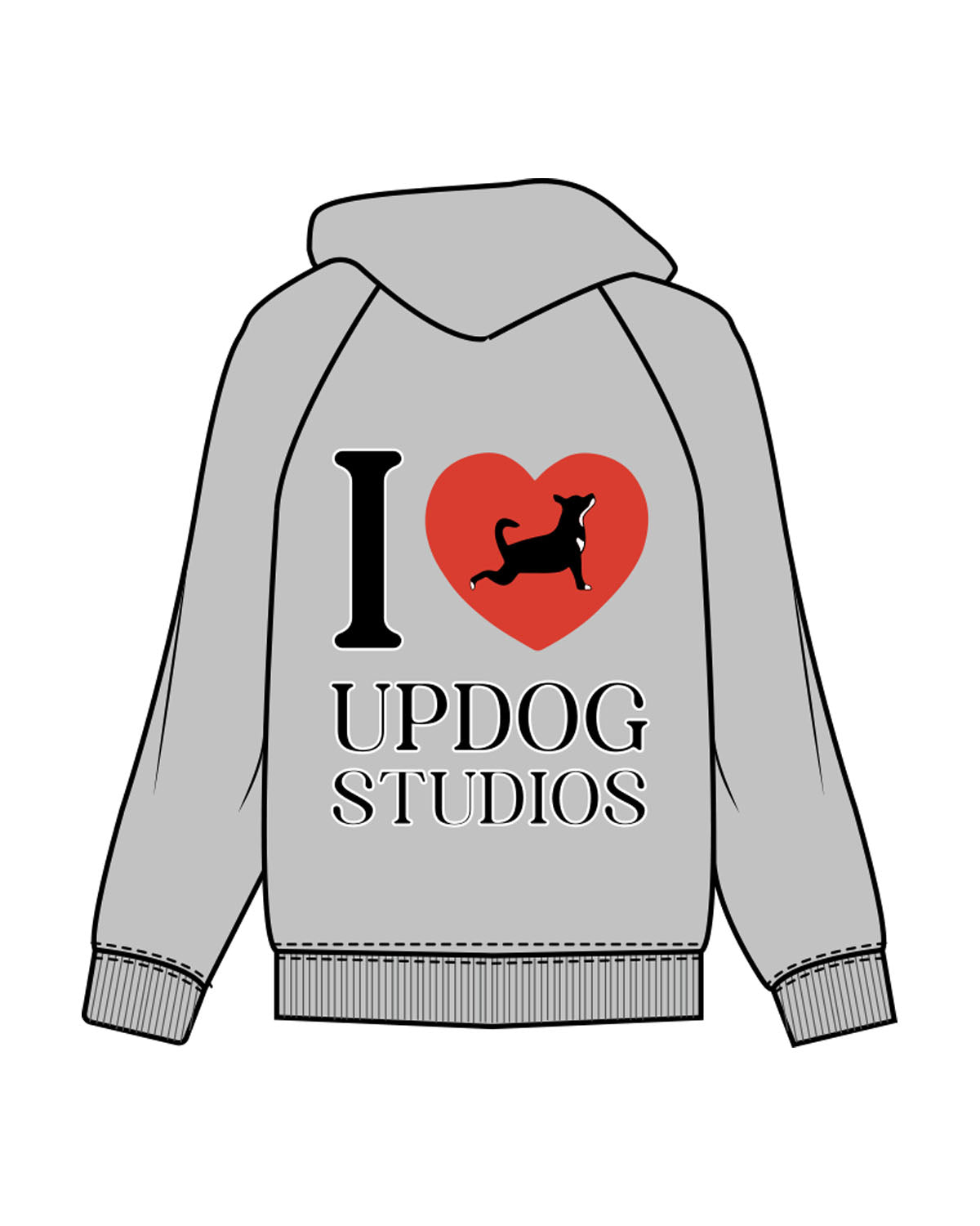 The Mens Hoodie - Heather - Updog Yoga - Left Chest - Back Center "IloveUpdog" - Printed - Full  Color