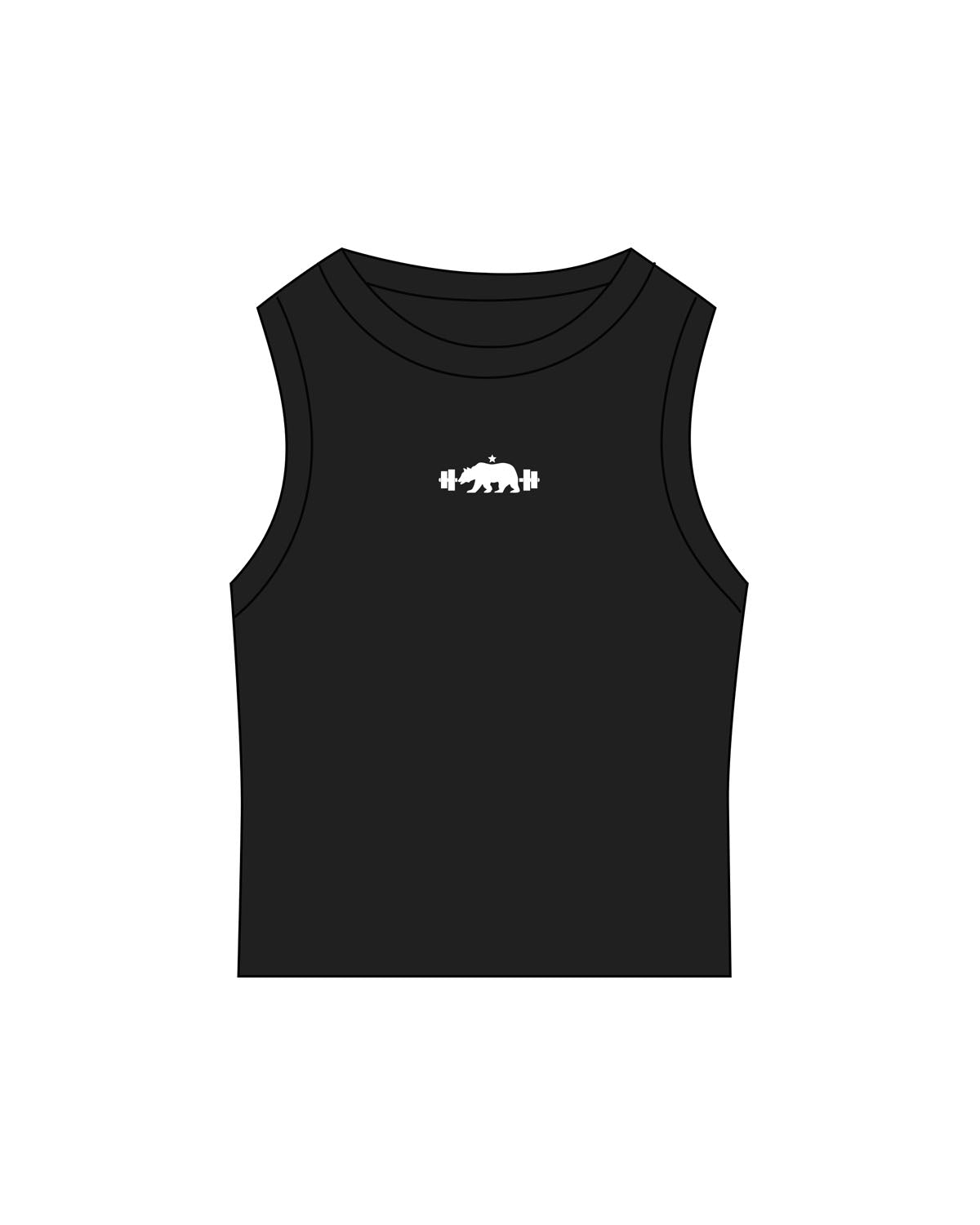 The Micro Rib Racer Crop - Black - P. 360 Oceanside - Center Chest - Printed - White