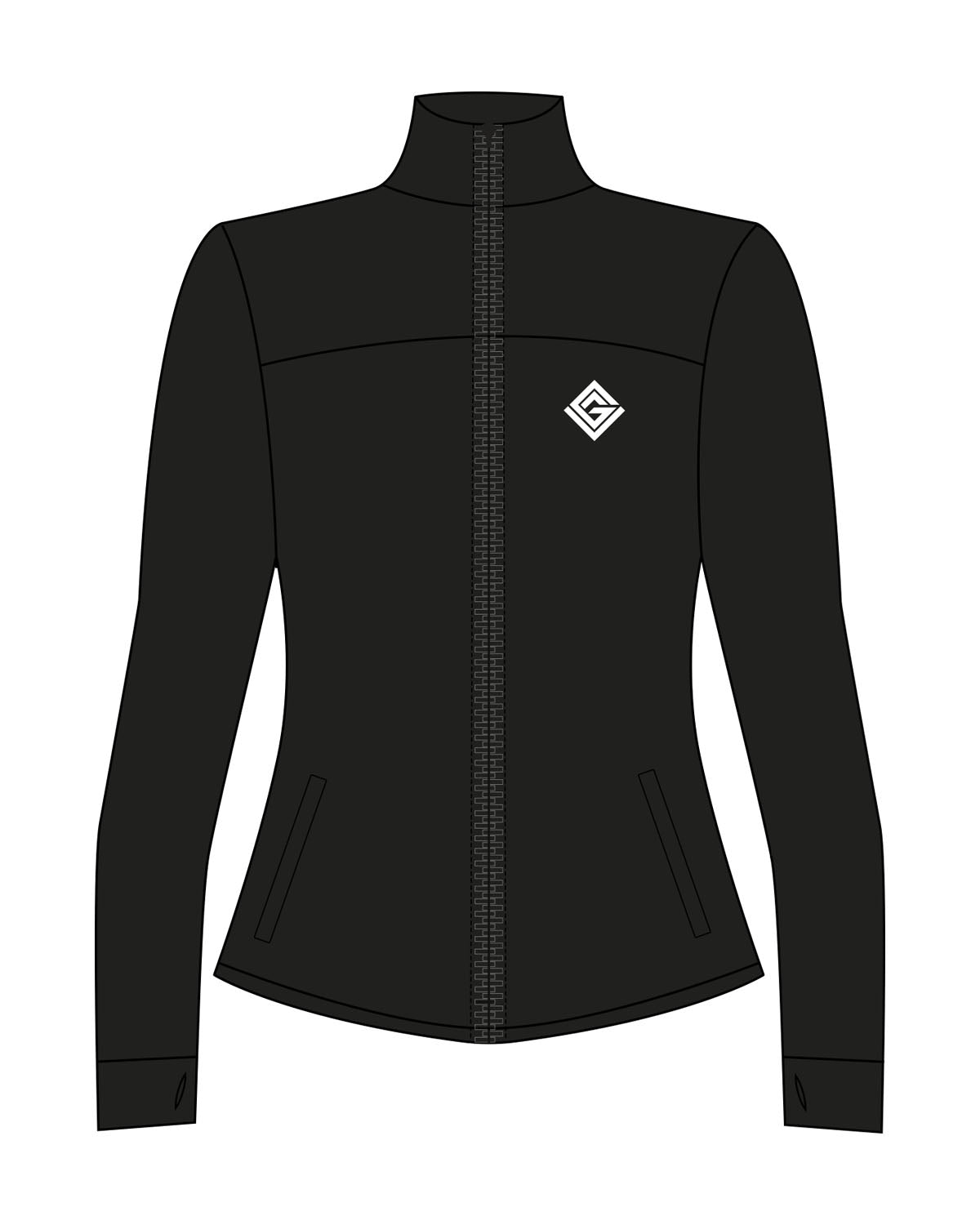 The Womens Zip Jacket - Black - Game Changer - Left Chest - Printed - White