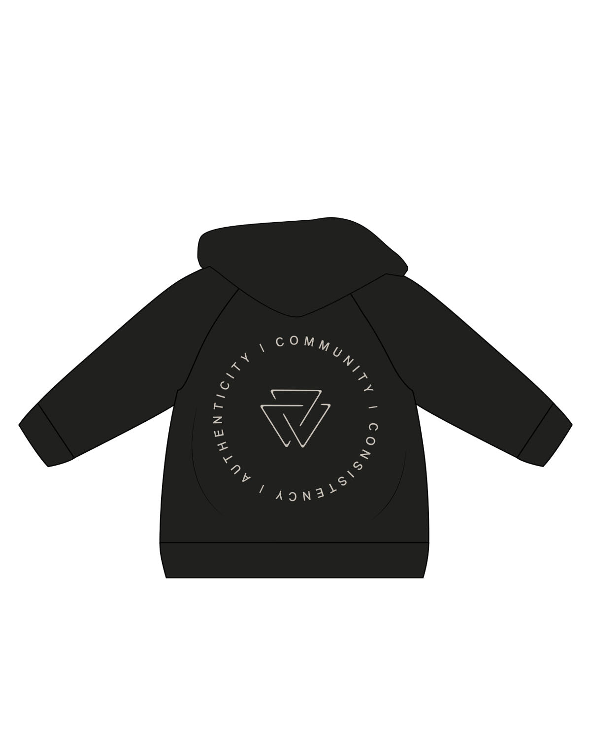 The Kids Zip Hoodie - Black - Commit Fitness - Righ & Left Sleeve - Full Back - Oat